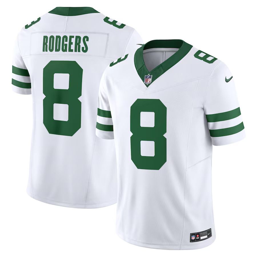 Men New York Jets #8 Aaron Rodgers Nike White Legacy Vapor F.U.S.E. Limited NFL Jersey